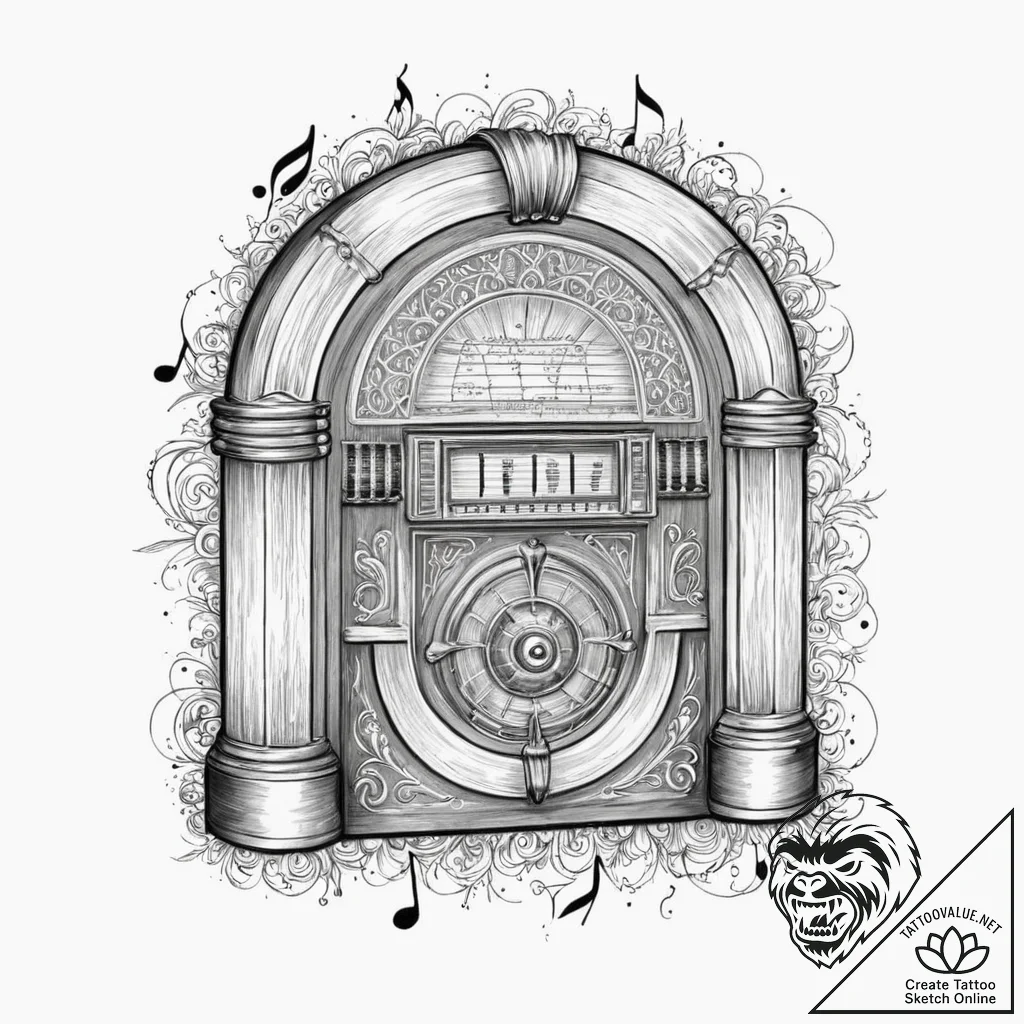 Tattoo sketch, jukebox of epochs, a classic v... - tattoo sketch (№1752440656_0, 13.07.2025 21:04) — tattoovalue.net