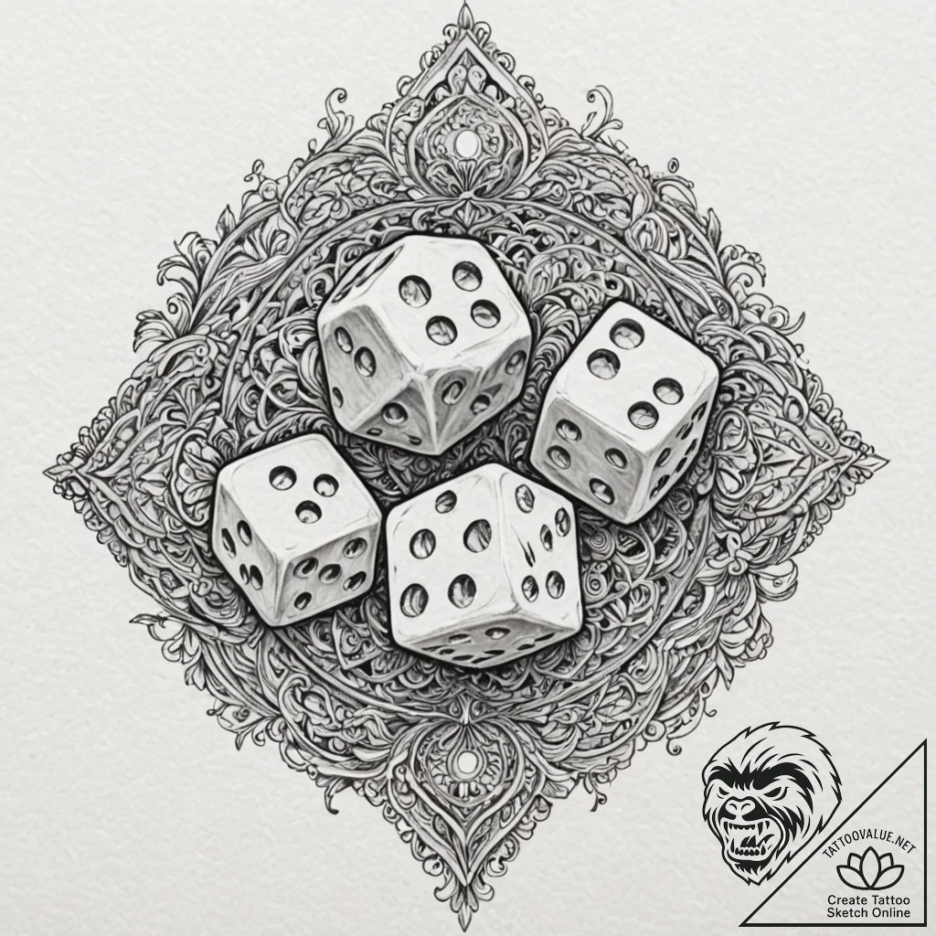 Tattoo sketch, oracle's dice, shifting future... - tattoo sketch (№1752440741_0, 13.07.2025 21:05) — tattoovalue.net
