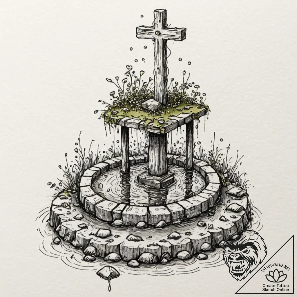 Tattoo sketch, wishing well of wi-fi signals,... - tattoo sketch (№1752441339_0, 13.07.2025 21:15) — tattoovalue.net