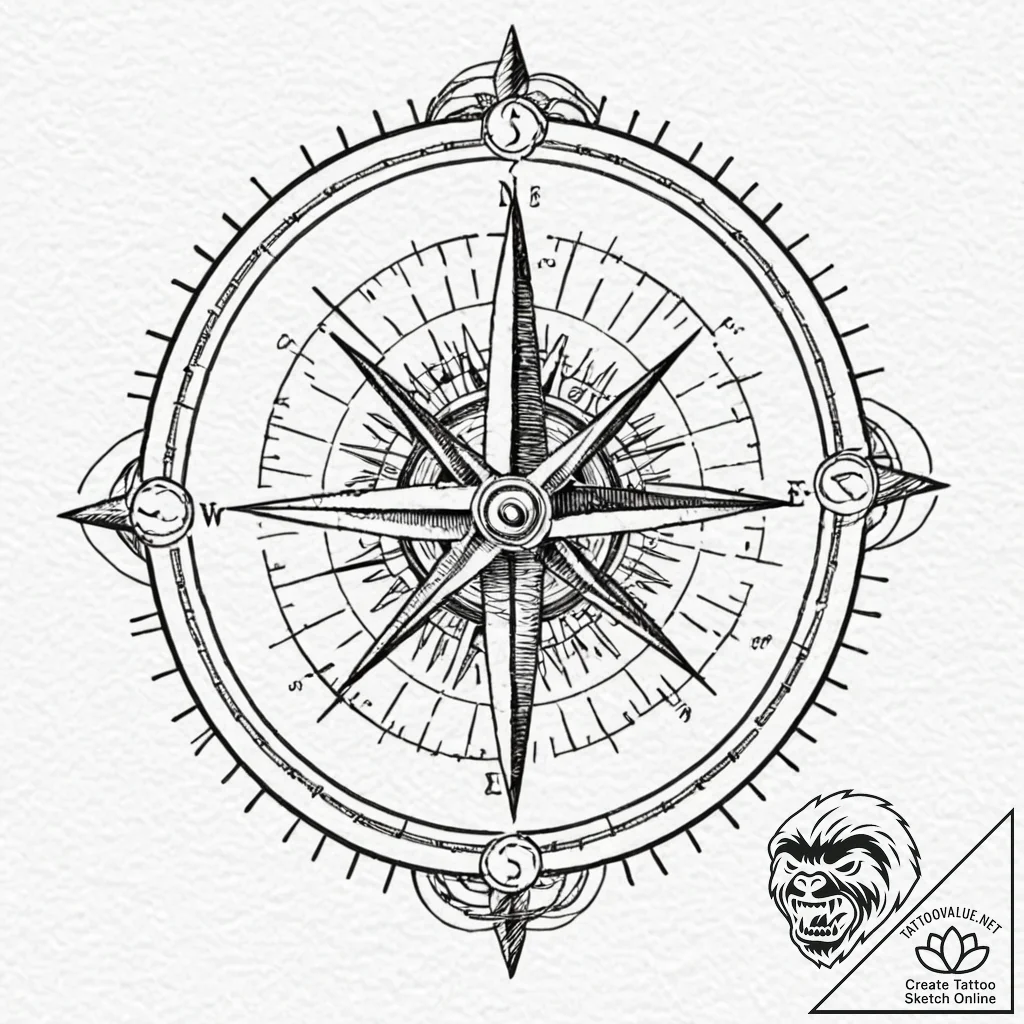 Tattoo sketch, knowledge compass, a classic c... - tattoo sketch (№1752441596_0, 13.07.2025 21:19) — tattoovalue.net