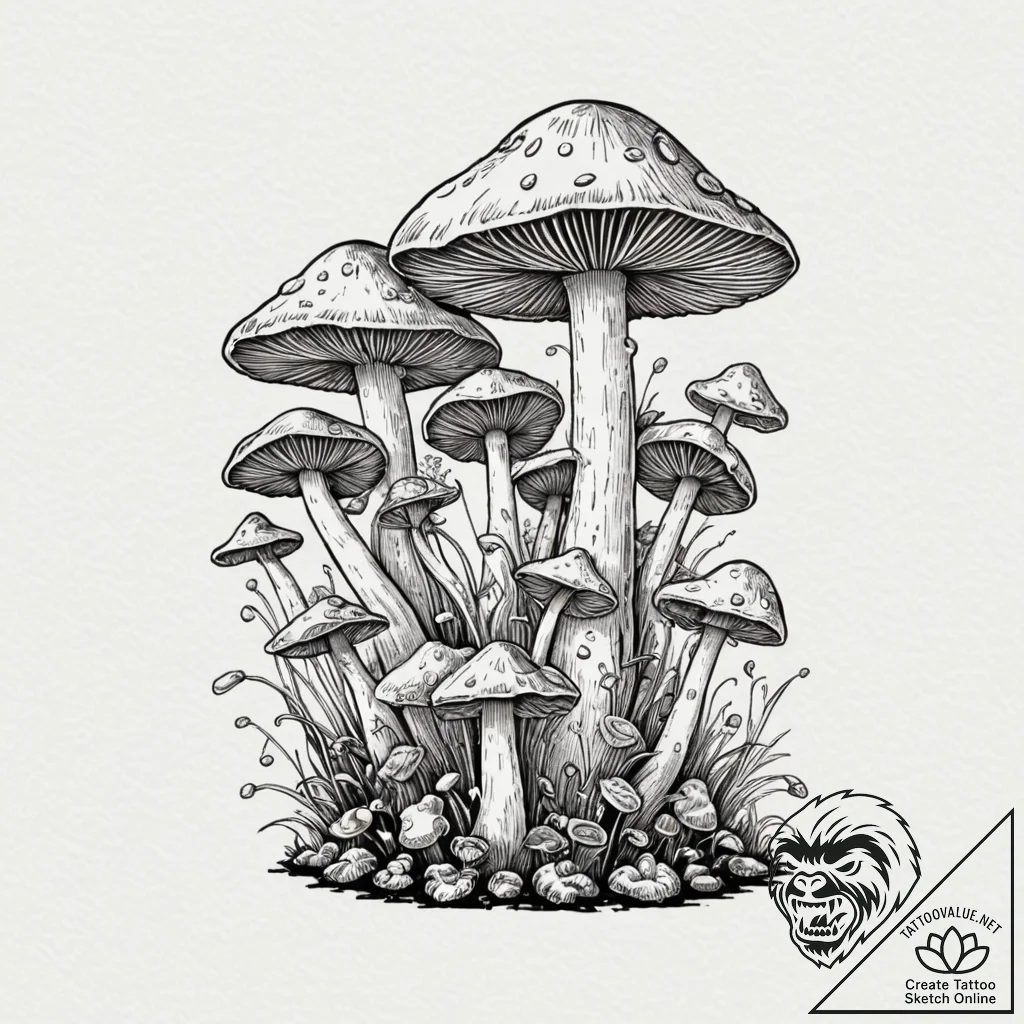 Tattoo sketch, mushroom cultivator of code, a... - tattoo sketch (№1752442184_0, 13.07.2025 21:29) — tattoovalue.net