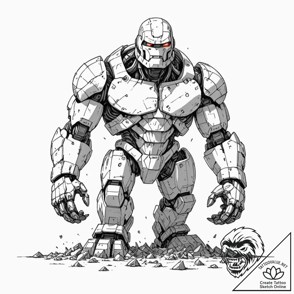 Tattoo sketch, glitch art golem, a massive, p... - tattoo sketch (№1752442778_0, 13.07.2025 21:39) — tattoovalue.net