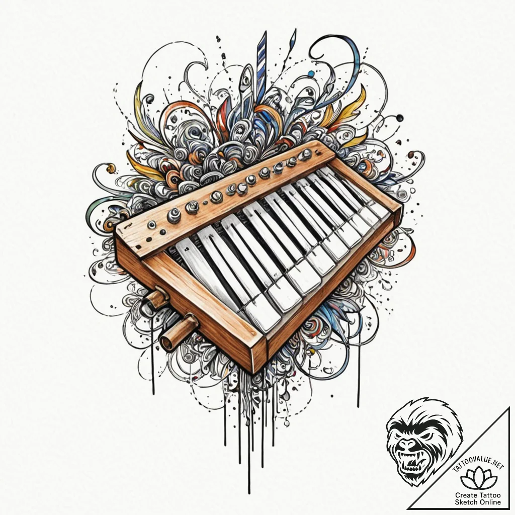 Tattoo sketch, xylophone glitch art, a styliz... - tattoo sketch (№1752443281_0, 13.07.2025 21:48) — tattoovalue.net