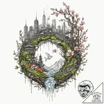 Tattoo sketch, urban utopia, bioluminescent o… – tattoo sketch (№1752443364_0, 13.07.2025 21:49) — tattoovalue.net
