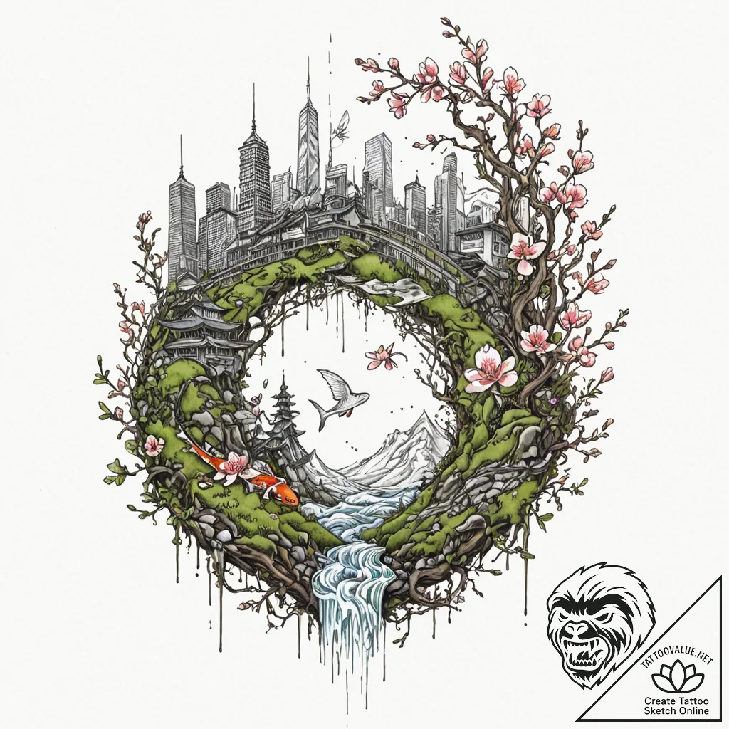 Tattoo sketch, urban utopia, bioluminescent o... - tattoo sketch (№1752443364_0, 13.07.2025 21:49) — tattoovalue.net
