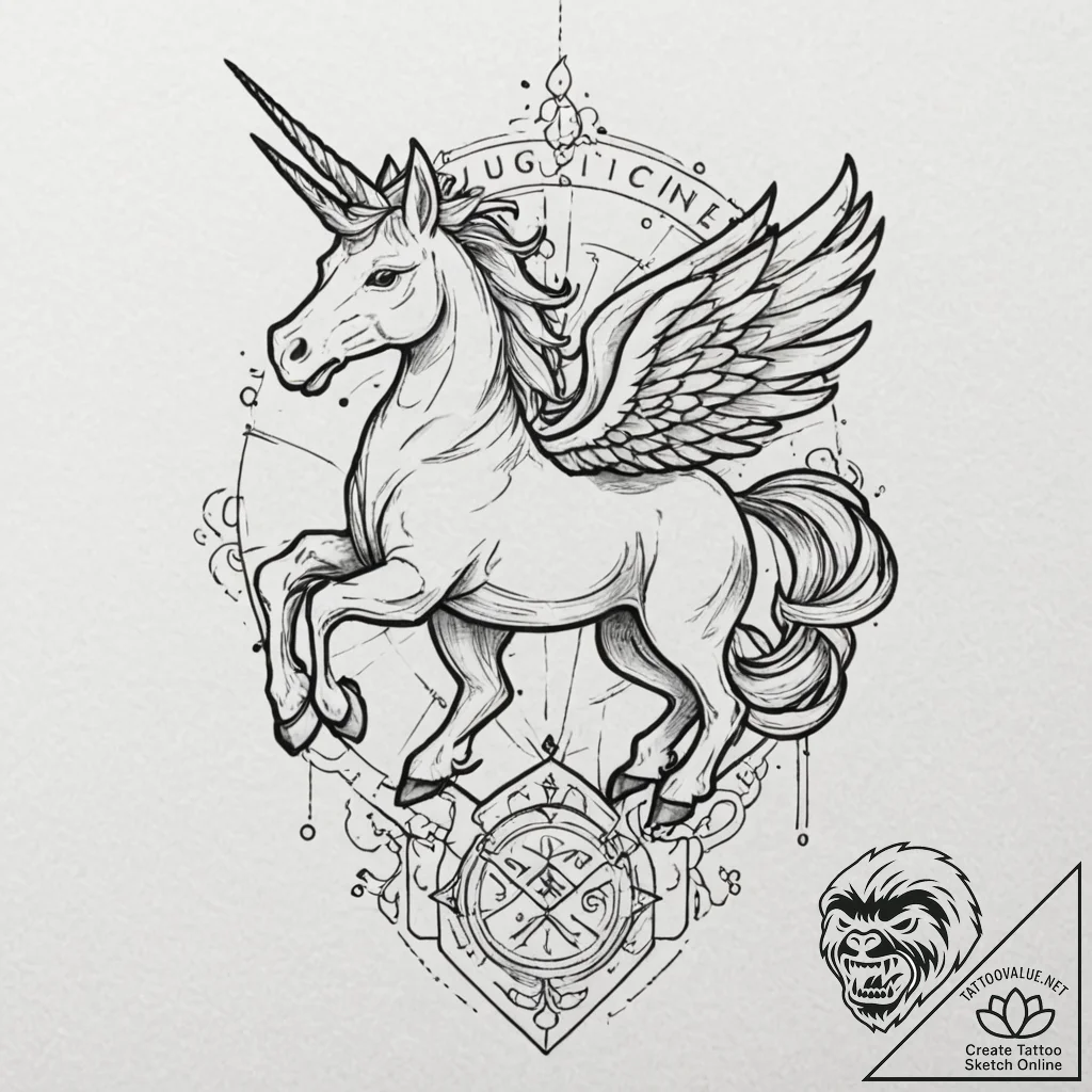 Tattoo sketch, blueprint of a mythical creatu... - tattoo sketch (№1752443533_0, 13.07.2025 21:52) — tattoovalue.net