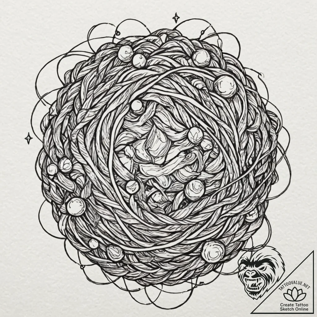 Tattoo sketch, cosmic yarn ball: a tangled ba... - tattoo sketch (№1752443702_0, 13.07.2025 21:55) — tattoovalue.net
