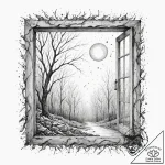 Tattoo sketch, window to a warped reality, a… – tattoo sketch (№1752444039_0, 13.07.2025 22:00) — tattoovalue.net