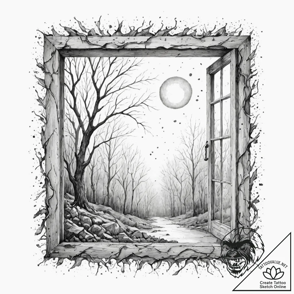 Tattoo sketch, window to a warped reality, a... - tattoo sketch (№1752444039_0, 13.07.2025 22:00) — tattoovalue.net