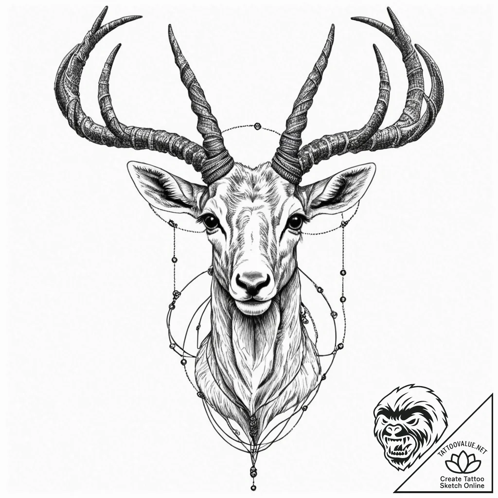Tattoo sketch, an antelope with its horns mad... - tattoo sketch (№1752444459_0, 13.07.2025 22:07) — tattoovalue.net