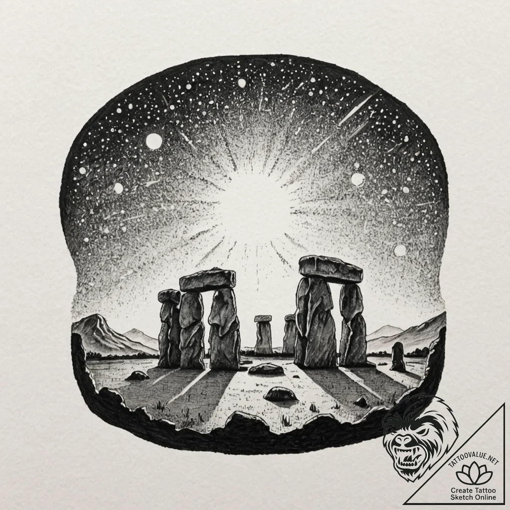 Tattoo sketch, distant echoes of megaliths, s... - tattoo sketch (№1752444542_0, 13.07.2025 22:09) — tattoovalue.net