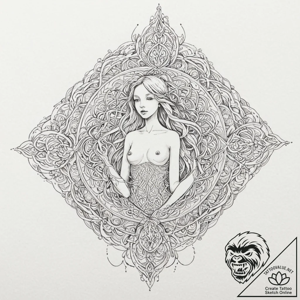 Tattoo sketch, urban myth weaver, a stylized... - tattoo sketch (№1752444627_0, 13.07.2025 22:10) — tattoovalue.net