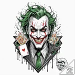 Tattoo sketch, joker card, cyberpunk grin, a… – tattoo sketch (№1752444964_0, 13.07.2025 22:16) — tattoovalue.net