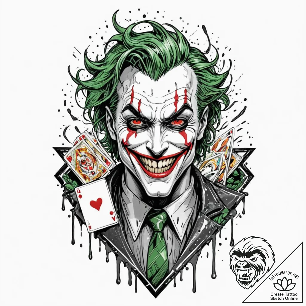 Tattoo sketch, joker card, cyberpunk grin, a... - tattoo sketch (№1752444964_0, 13.07.2025 22:16) — tattoovalue.net