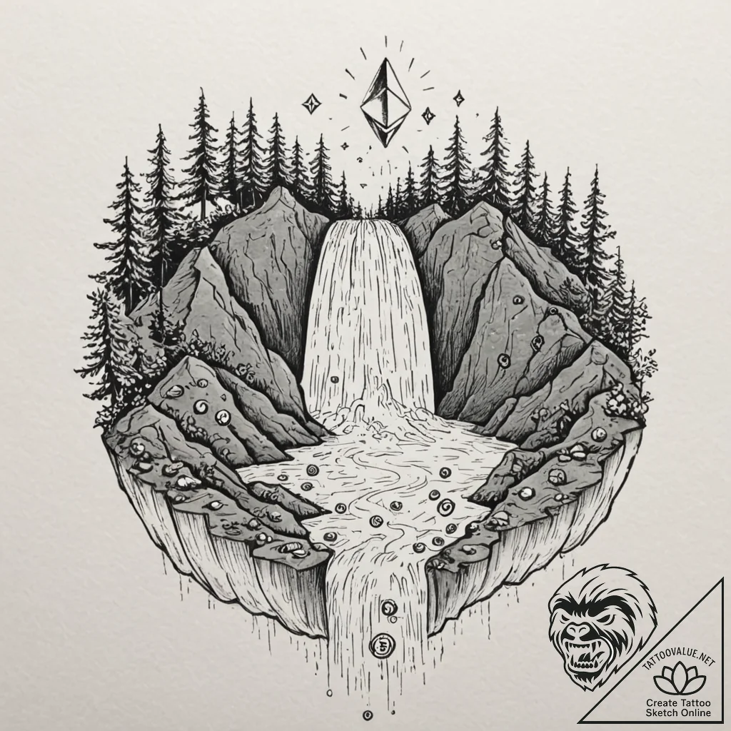 Tattoo sketch, cascading cryptocurrencies: a... - tattoo sketch (№1752445050_0, 13.07.2025 22:17) — tattoovalue.net
