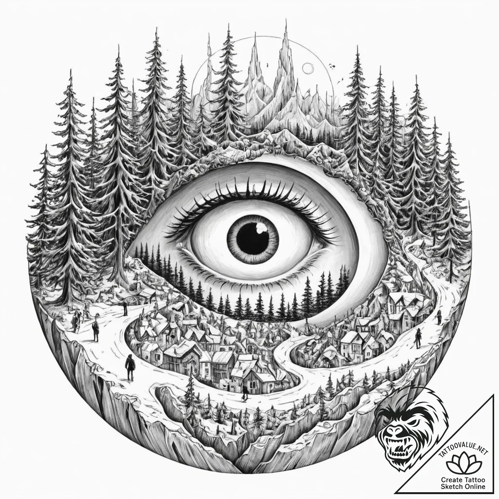 Tattoo sketch, divergent dimensions, a single... - tattoo sketch (№1752445133_0, 13.07.2025 22:18) — tattoovalue.net