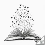 Tattoo sketch, book falling open, pages turni… – tattoo sketch (№1752445386_0, 13.07.2025 22:23) — tattoovalue.net