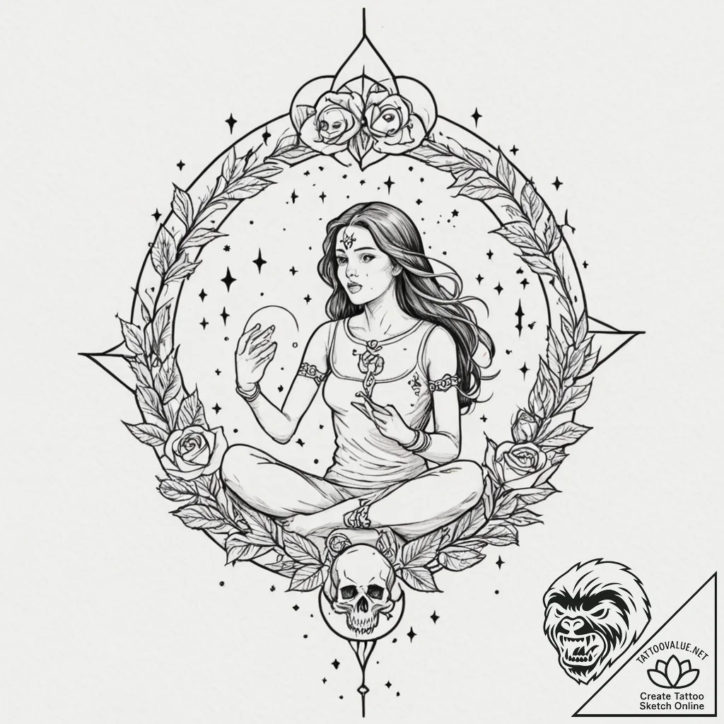 Tattoo sketch, night sky storyteller, a seren... - tattoo sketch (№1752445472_0, 13.07.2025 22:24) — tattoovalue.net