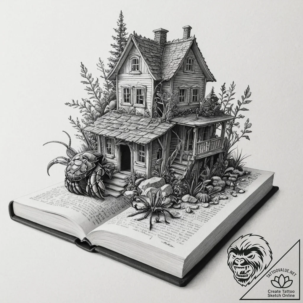 Tattoo sketch, hermit crab with a house of kn... - tattoo sketch (№1752446226_0, 13.07.2025 22:37) — tattoovalue.net