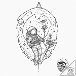 Tattoo sketch, tethered astronaut, cosmic blo… – tattoo sketch (№1752446975_0, 13.07.2025 22:49) — tattoovalue.net