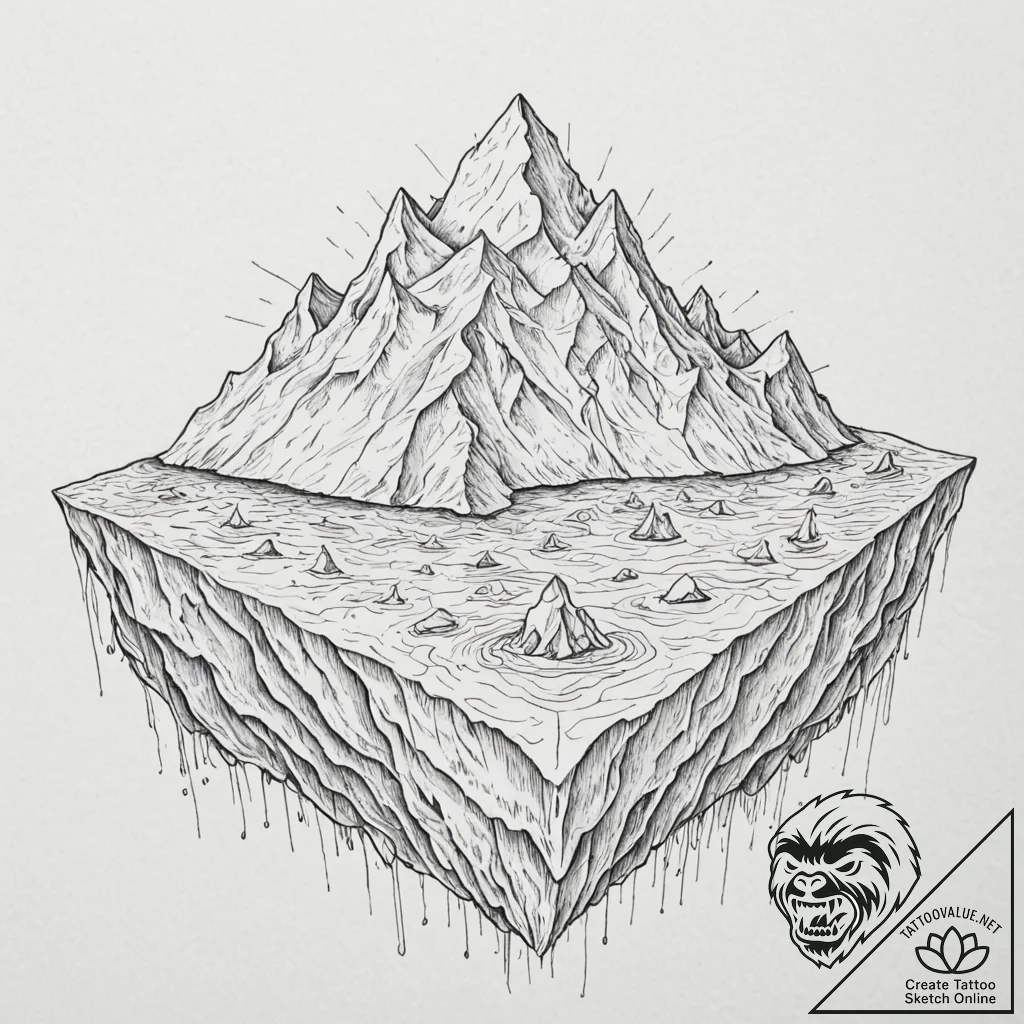 Tattoo sketch, iceberg of information, a mass... - tattoo sketch (№1752447141_0, 13.07.2025 22:52) — tattoovalue.net