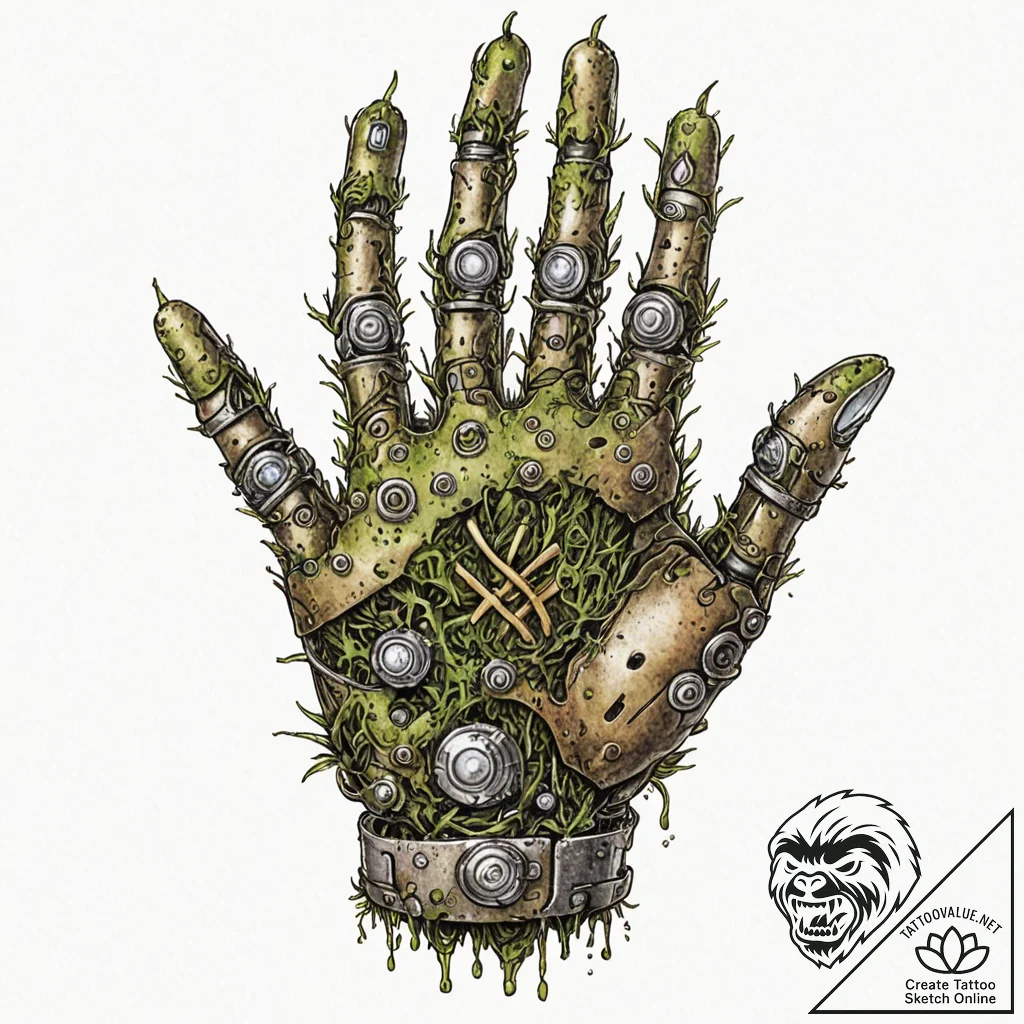 Tattoo sketch, runic regrowth on robot hand,... - tattoo sketch (№1752448138_0, 13.07.2025 23:08) — tattoovalue.net