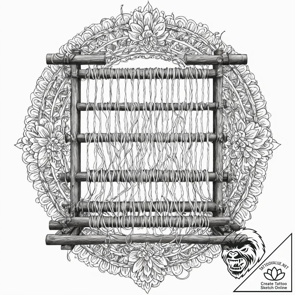 Tattoo sketch, weaving loom, time threads, an... - tattoo sketch (№1752448640_0, 13.07.2025 23:17) — tattoovalue.net