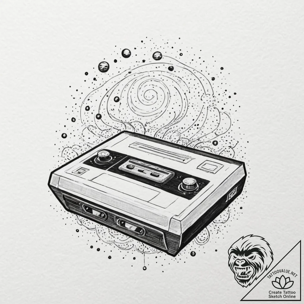 Tattoo sketch, retro console, cosmic cartridg... - tattoo sketch (№1752449727_0, 13.07.2025 23:35) — tattoovalue.net