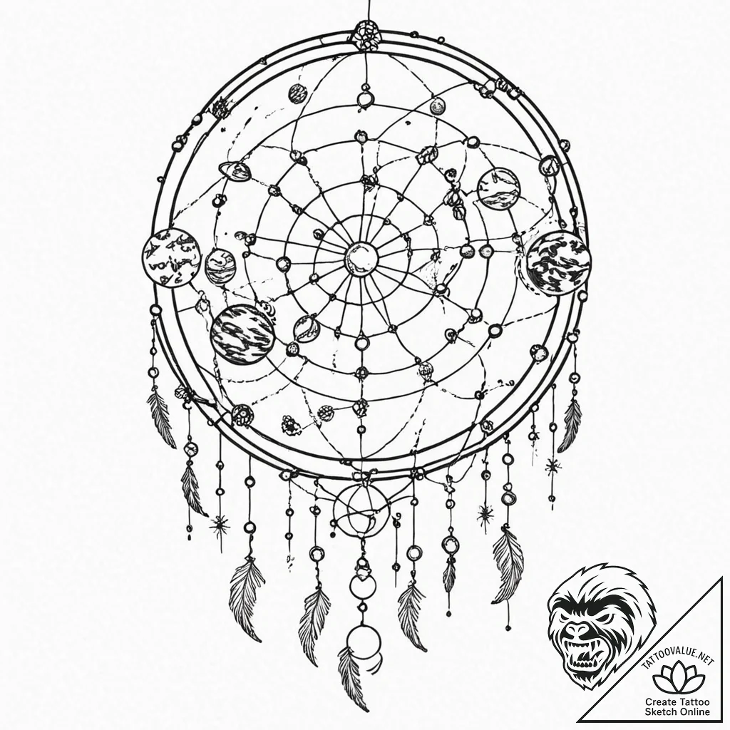 Tattoo sketch, planetary dreamcatcher, a larg... - tattoo sketch (№1752449979_0, 13.07.2025 23:39) — tattoovalue.net