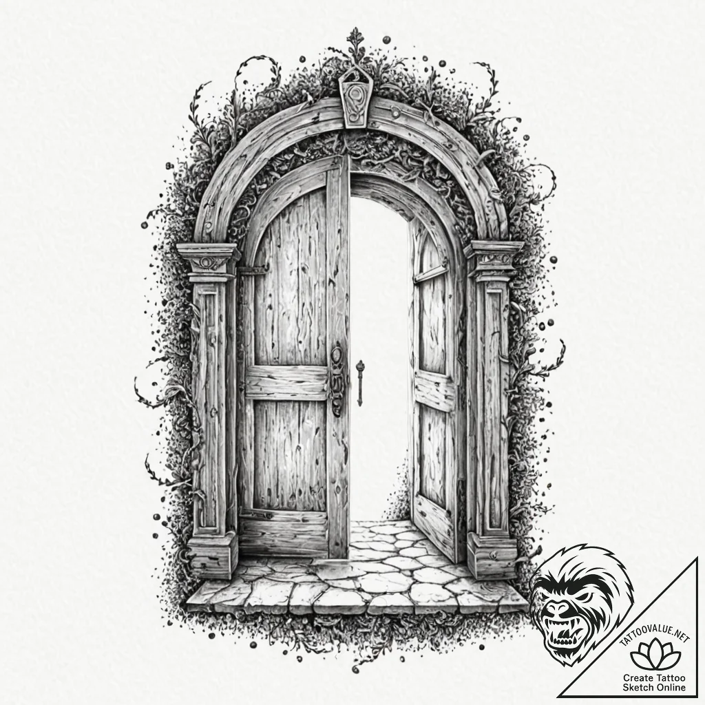 Tattoo sketch, doorway to the dreamscape, an... - tattoo sketch (№1752450062_0, 13.07.2025 23:41) — tattoovalue.net