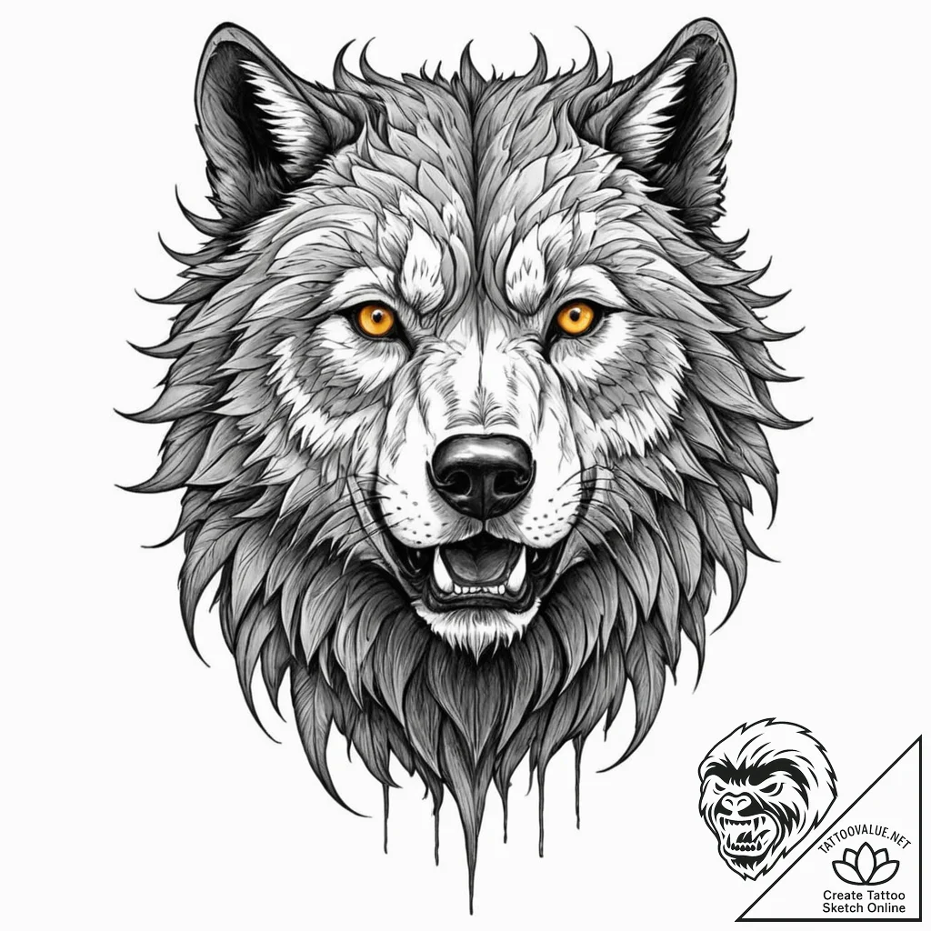 Tattoo sketch, feral ai beast, a creature tha... - tattoo sketch (№1752450146_0, 13.07.2025 23:42) — tattoovalue.net
