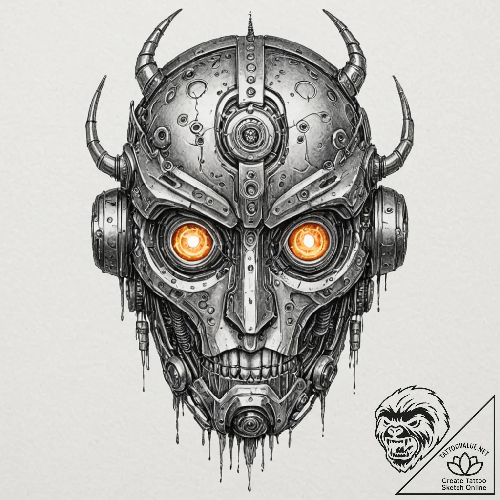 Tattoo sketch, rune-carved robot head, a deta... - tattoo sketch (№1752450816_0, 13.07.2025 23:53) — tattoovalue.net