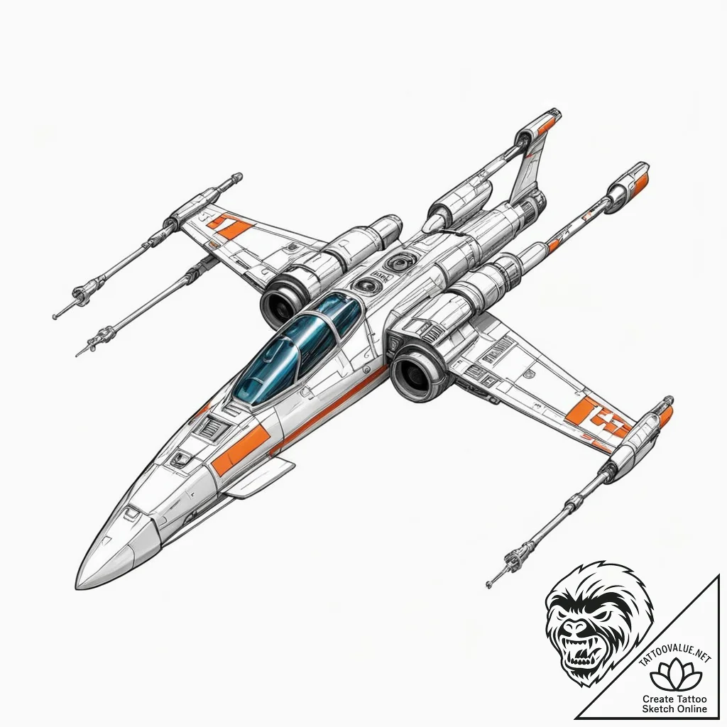 Tattoo sketch, x-wing starfighter, quantum dr... - tattoo sketch (№1752451071_0, 13.07.2025 23:57) — tattoovalue.net