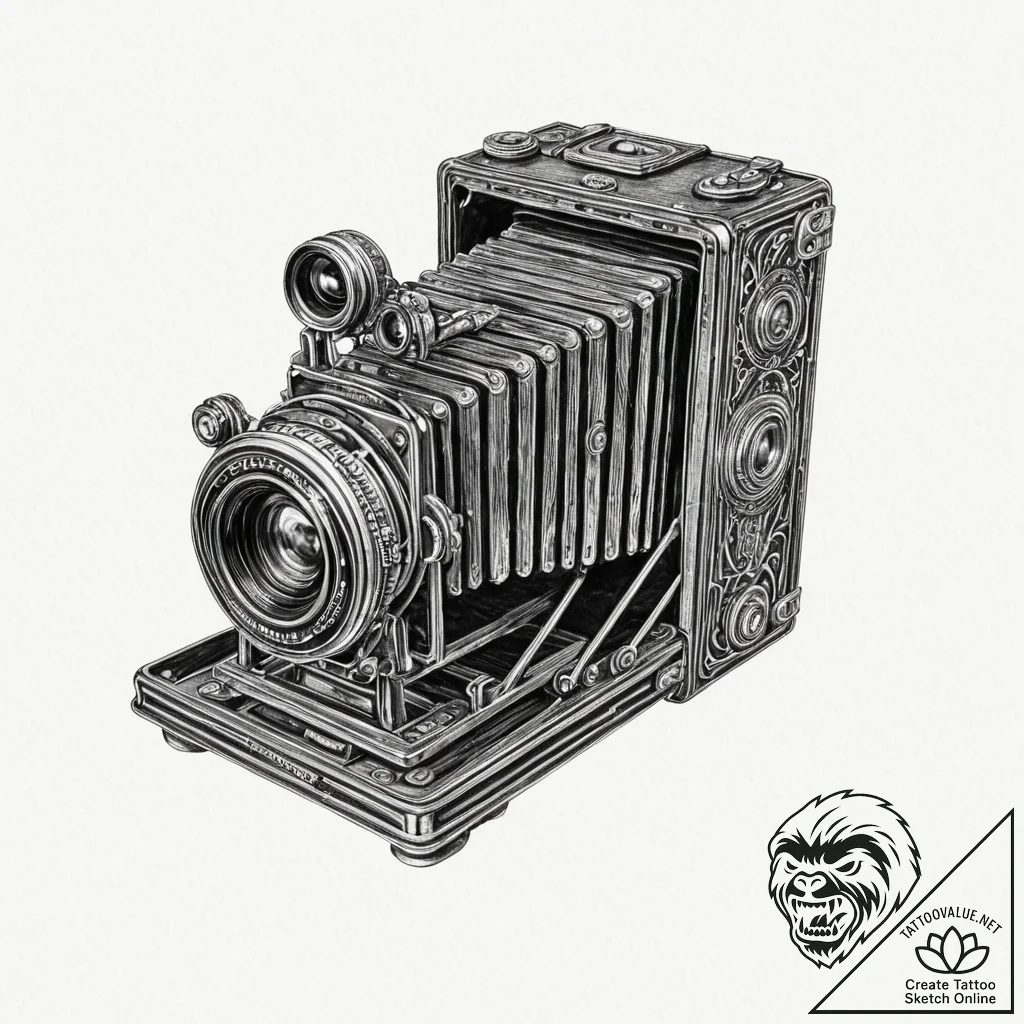 Tattoo sketch, vintage camera, holographic ca... - tattoo sketch (№1752451658_0, 14.07.2025 00:07) — tattoovalue.net