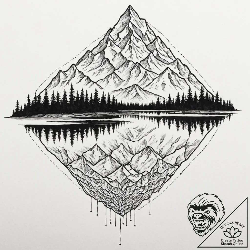 Tattoo sketch, mirrored mountain of mind, a c... - tattoo sketch (№1752451994_0, 14.07.2025 00:13) — tattoovalue.net
