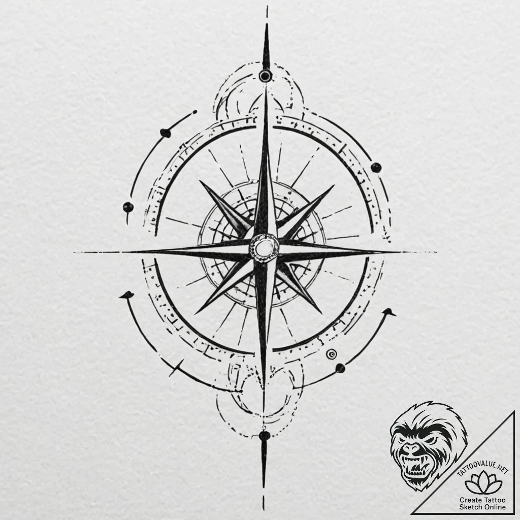 Tattoo sketch, jet stream compass, a stylized... - tattoo sketch (№1752452410_0, 14.07.2025 00:20) — tattoovalue.net