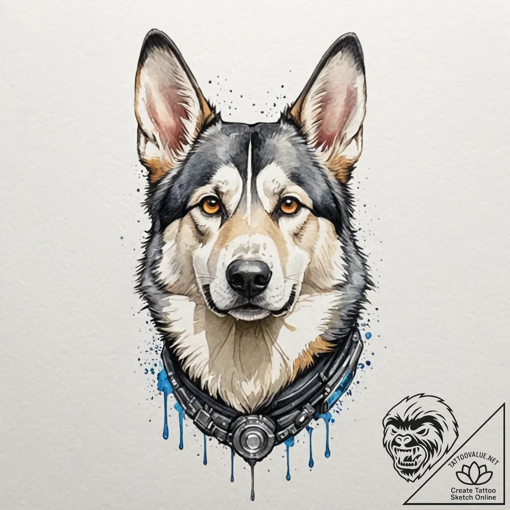 Tattoo sketch, cyborg canine: a loyal dog (e.... - tattoo sketch (№1752452579_0, 14.07.2025 00:22) — tattoovalue.net