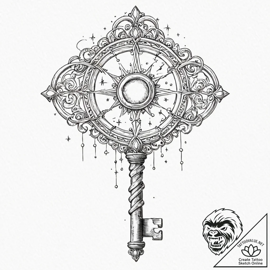 Tattoo sketch, key to the cosmos, an ornate,... - tattoo sketch (№1752452831_0, 14.07.2025 00:27) — tattoovalue.net