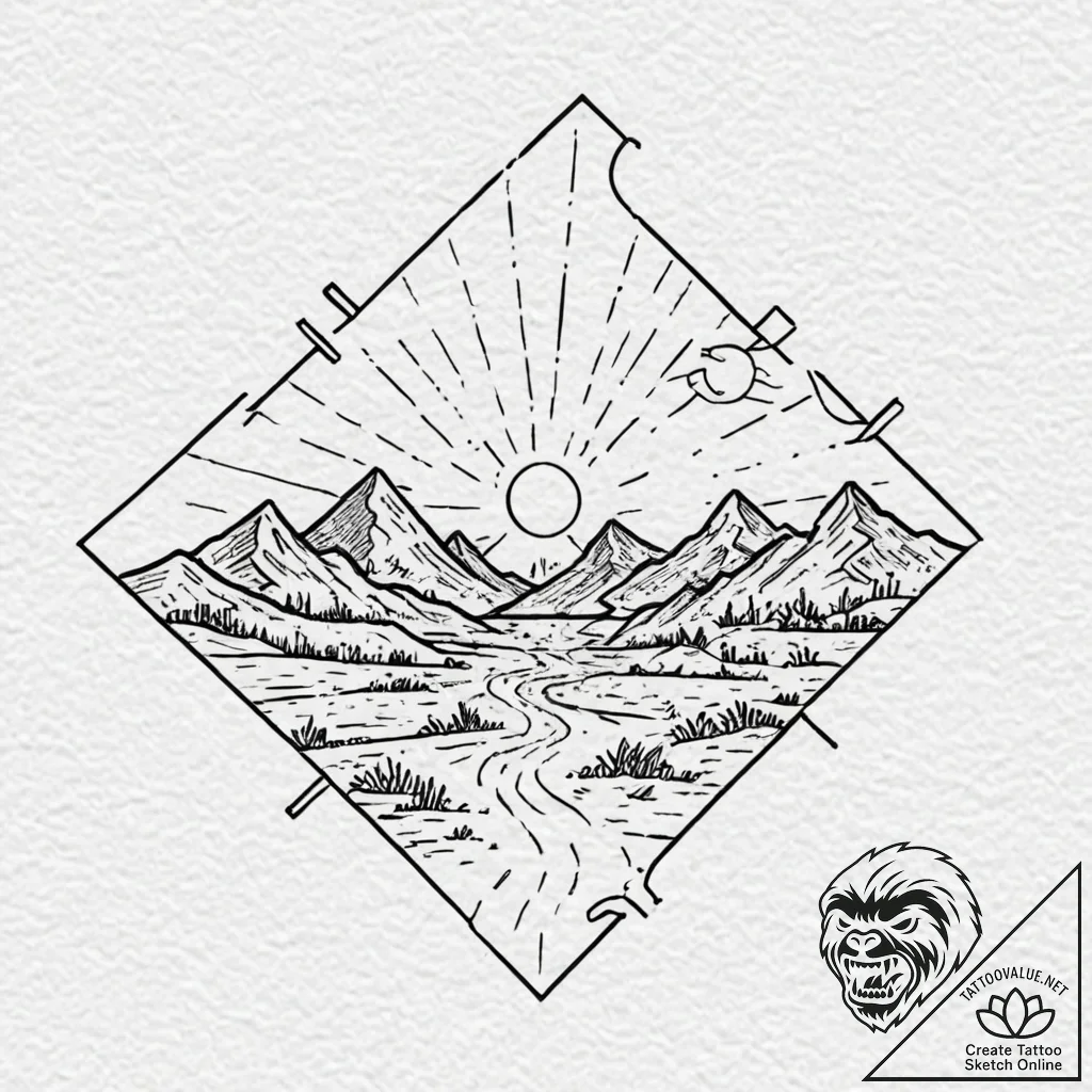 Tattoo sketch, hopeful horizon, digital sunri... - tattoo sketch (№1752454250_0, 14.07.2025 00:50) — tattoovalue.net
