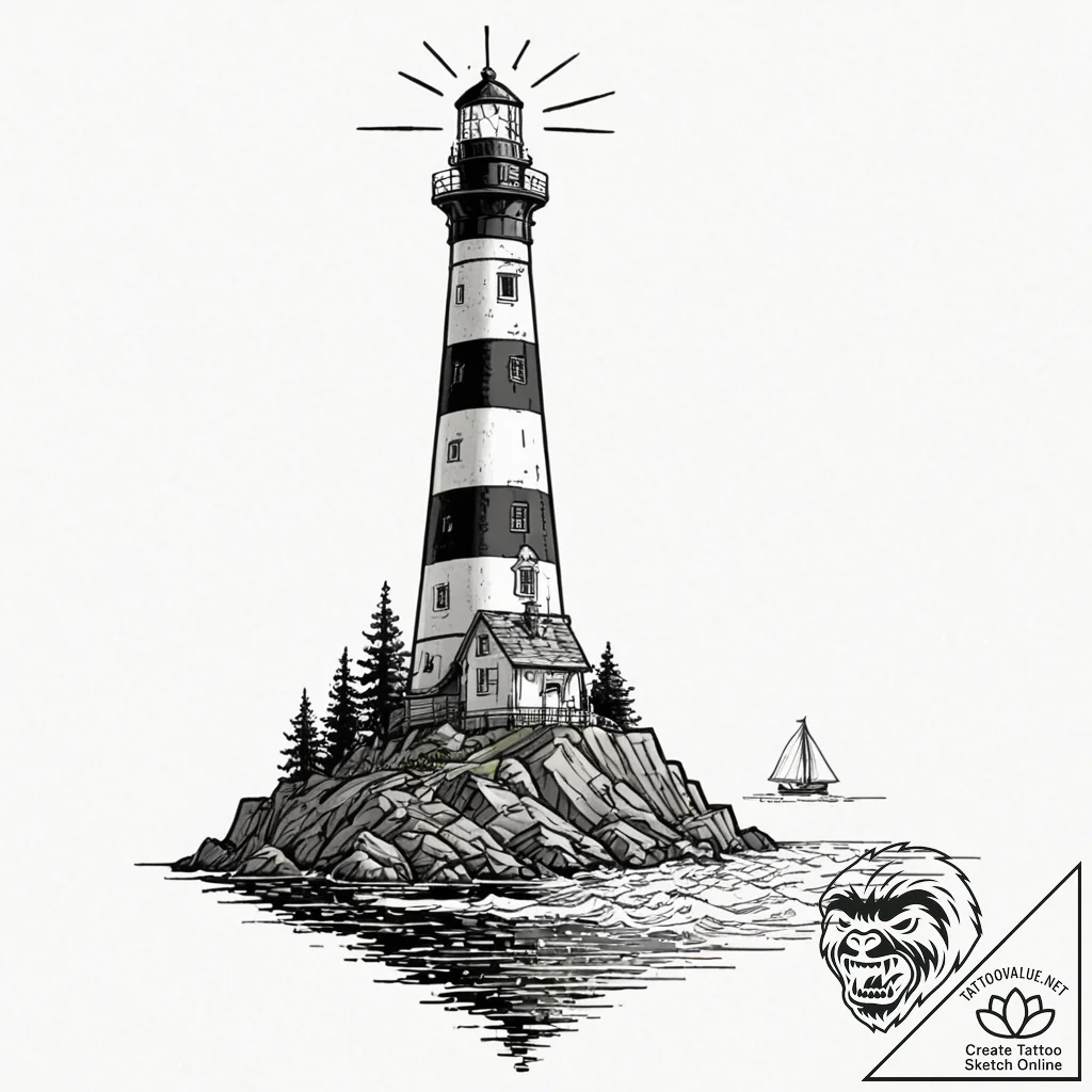 Tattoo sketch, pixelated lighthouse, guiding... - tattoo sketch (№1752454335_0, 14.07.2025 00:52) — tattoovalue.net