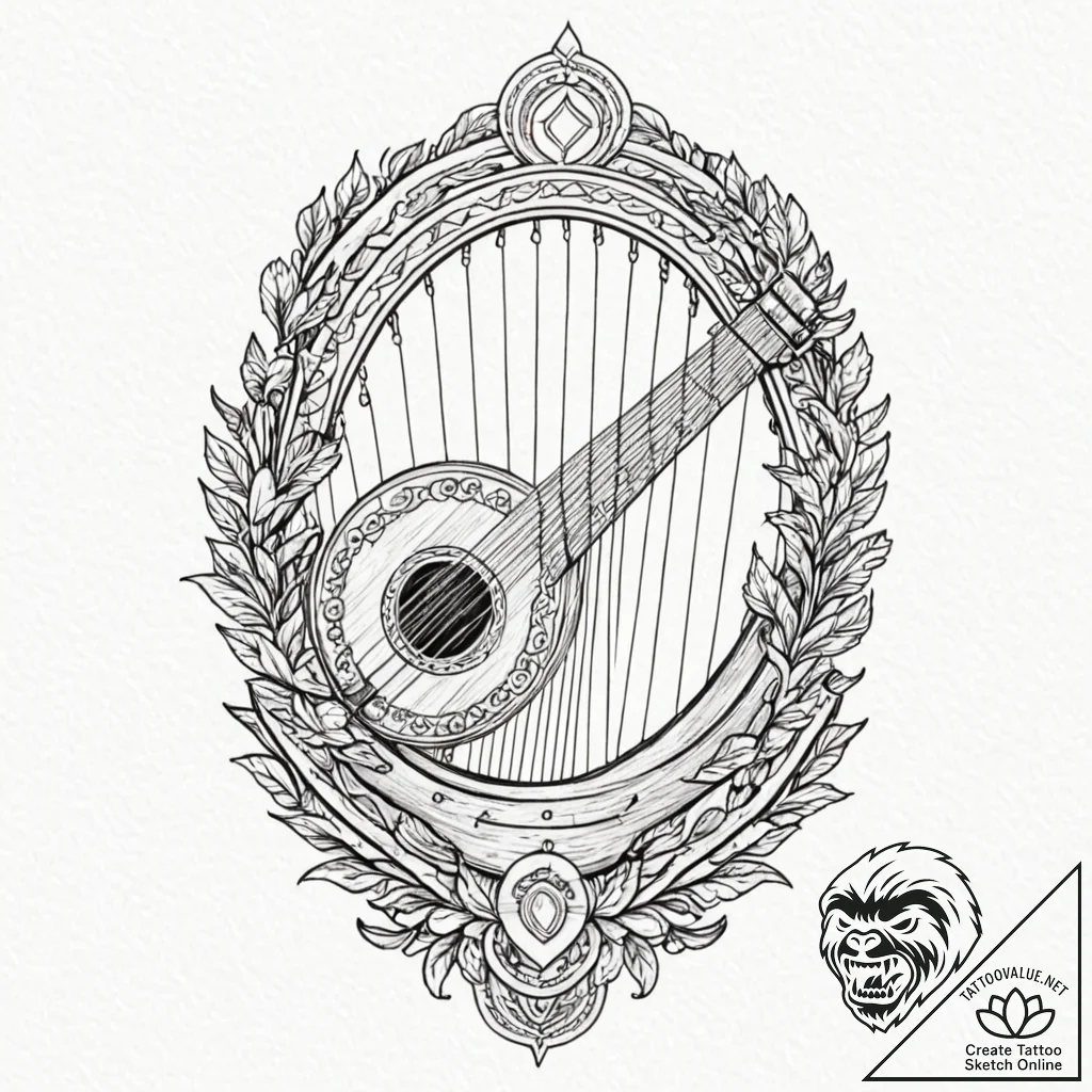 Tattoo sketch, zither of soulful vibrations,... - tattoo sketch (№1752454673_0, 14.07.2025 00:57) — tattoovalue.net