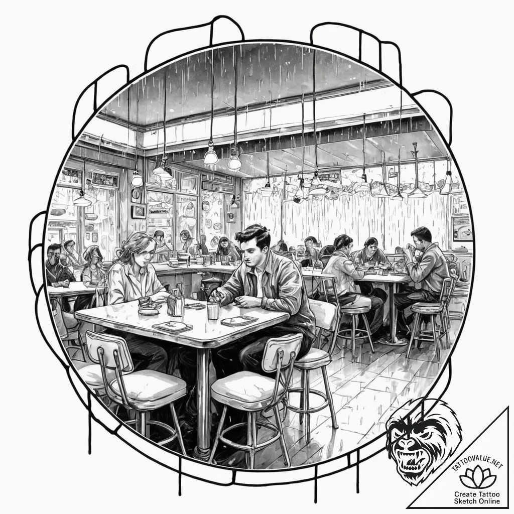 Tattoo sketch, dystopian diner, a classic ame... - tattoo sketch (№1752455006_0, 14.07.2025 01:03) — tattoovalue.net