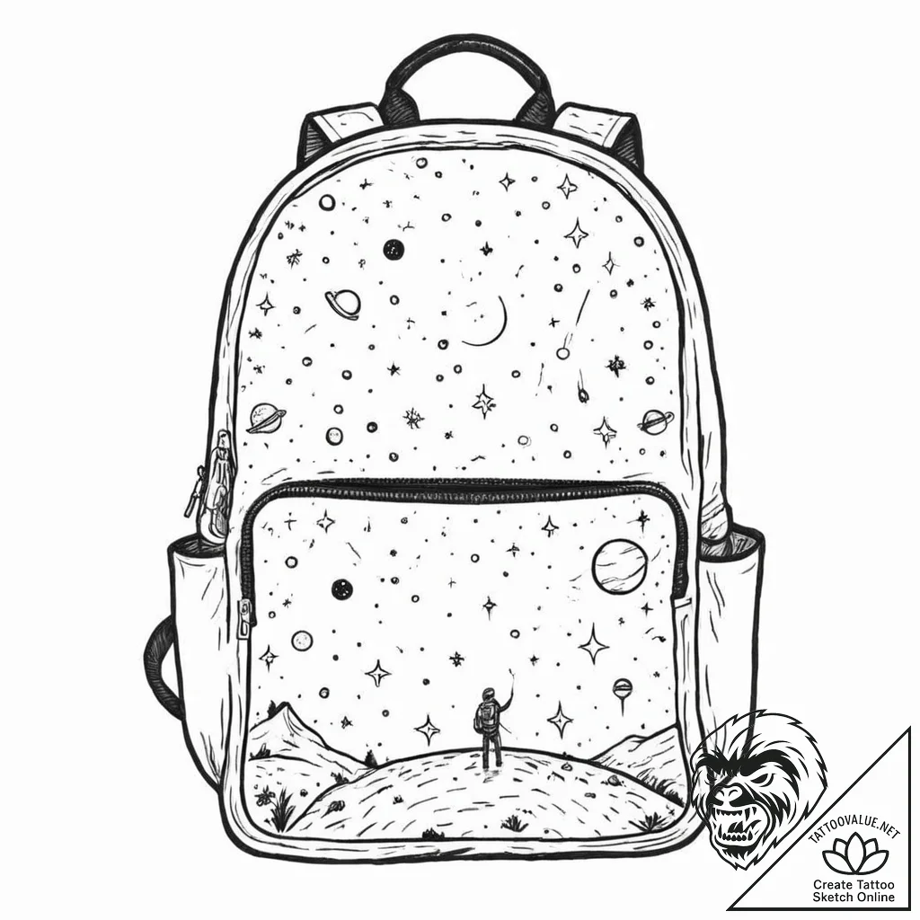Tattoo sketch, nomad's portable cosmos, a sim... - tattoo sketch (№1752455258_0, 14.07.2025 01:07) — tattoovalue.net
