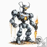 Tattoo sketch, robot blacksmith, forging ligh… – tattoo sketch (№1752455428_0, 14.07.2025 01:10) — tattoovalue.net