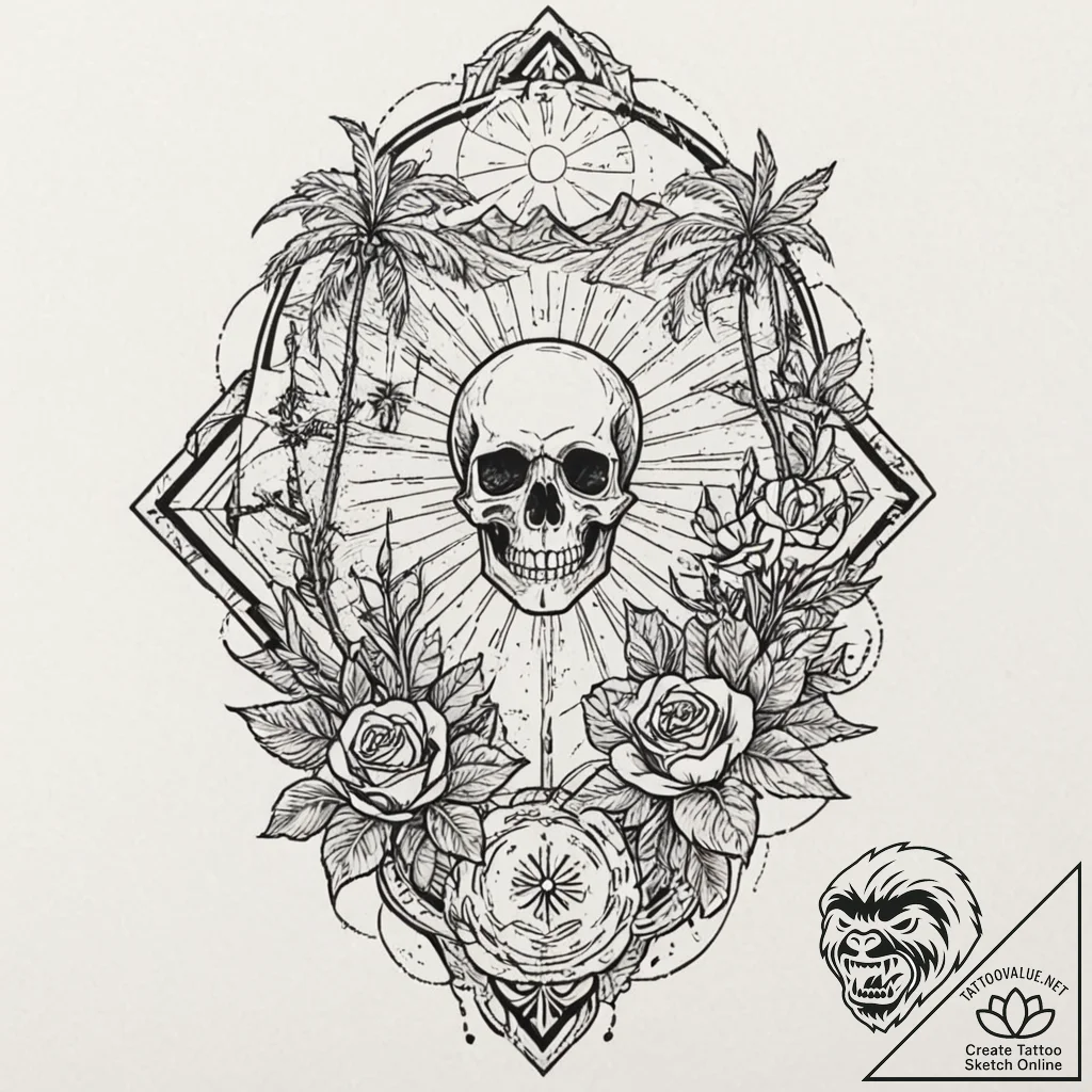 Tattoo sketch, thriving oasis in digital dese... - tattoo sketch (№1752455598_0, 14.07.2025 01:13) — tattoovalue.net