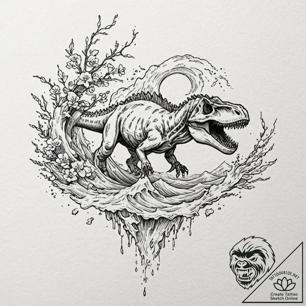 Tattoo sketch, disappearing dinosaur fossil,... - tattoo sketch (№1752456020_0, 14.07.2025 01:20) — tattoovalue.net