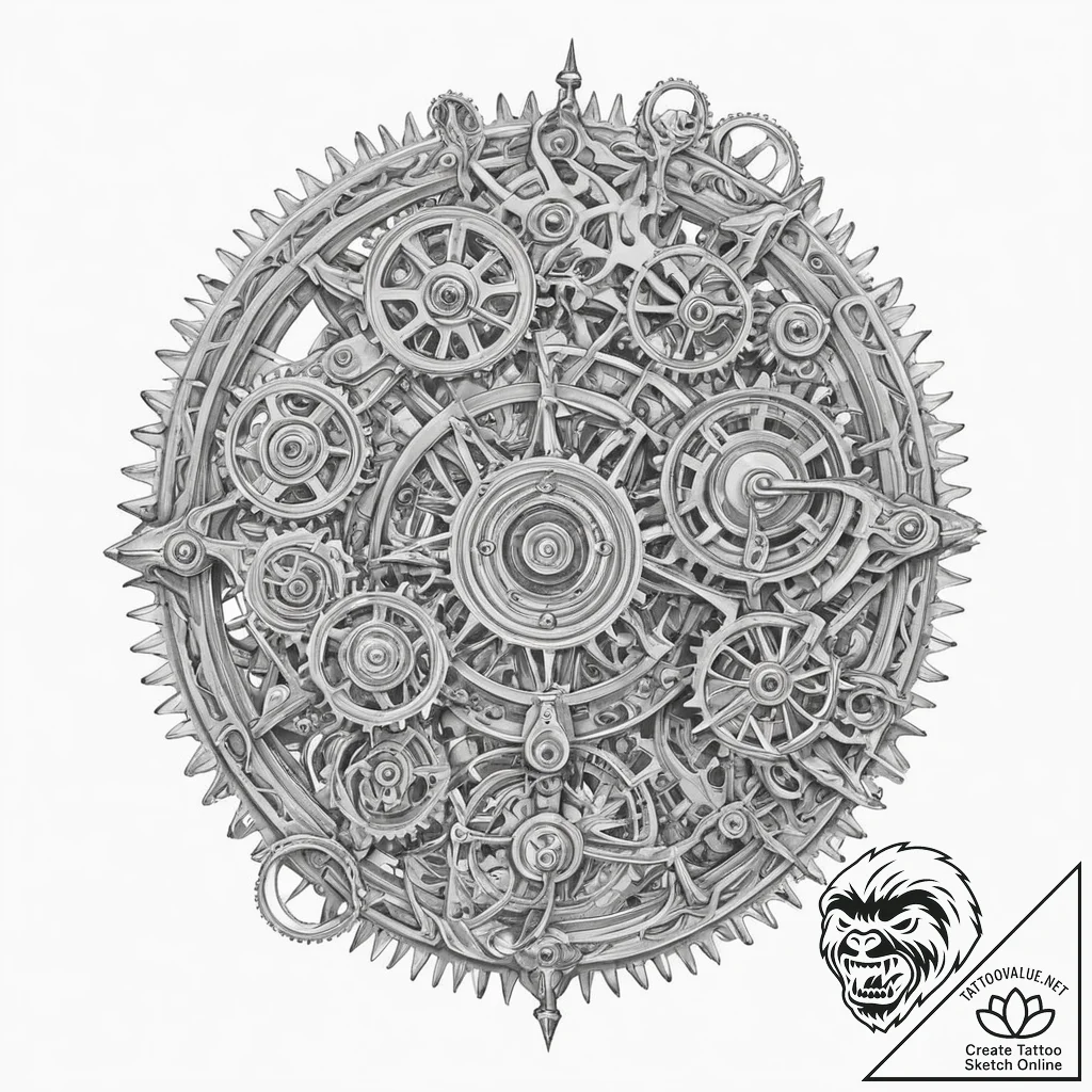 Tattoo sketch, printing press of prophecy, an... - tattoo sketch (№1752456355_0, 14.07.2025 01:25) — tattoovalue.net