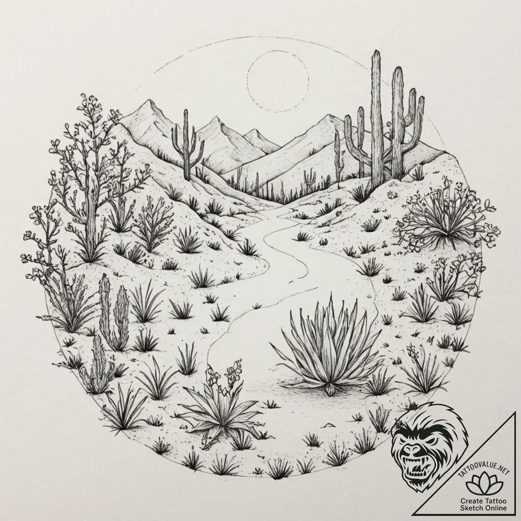 Tattoo sketch, xeriscaped garden, data blooms... - tattoo sketch (№1752456438_0, 14.07.2025 01:27) — tattoovalue.net