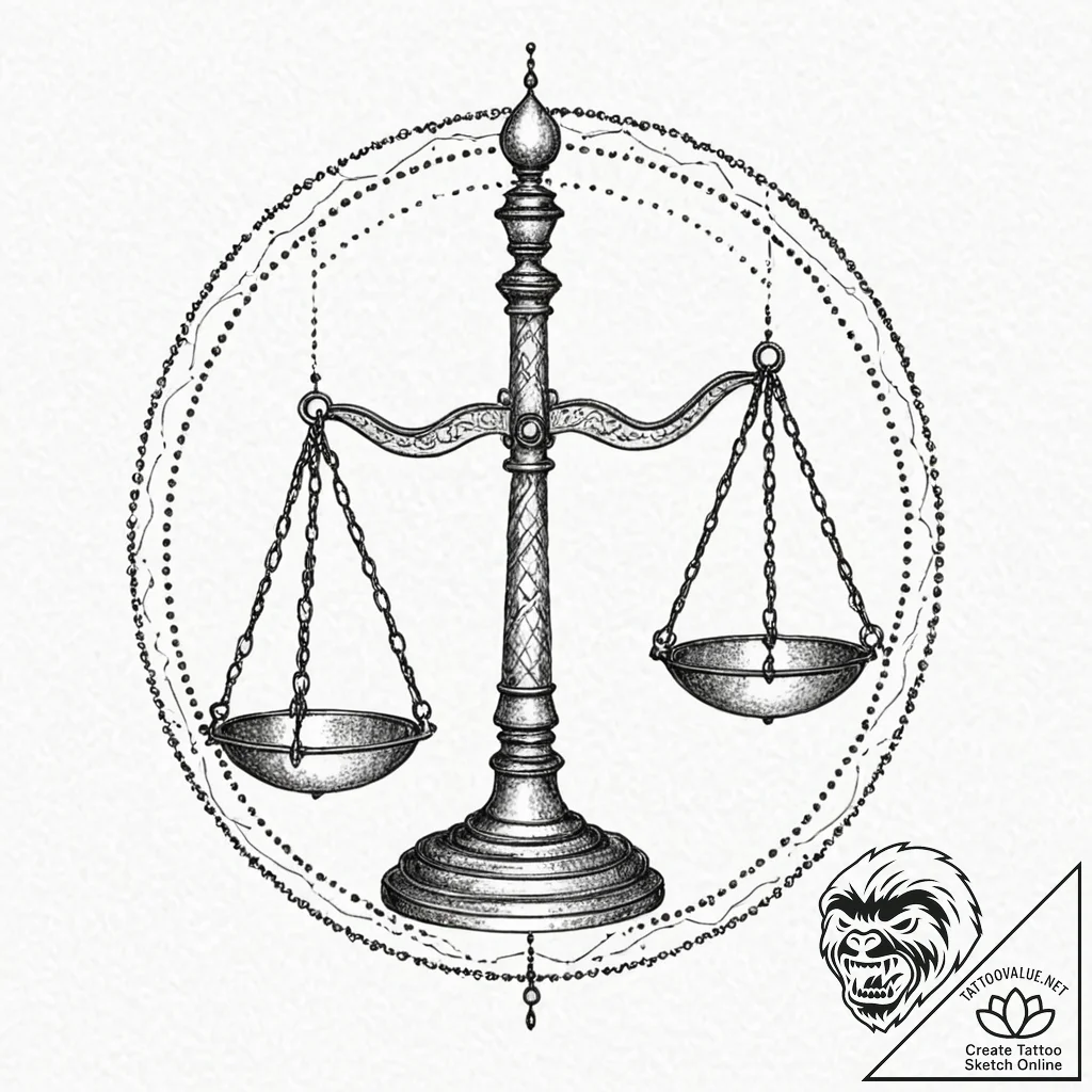 Tattoo sketch, weighted scales of justice (da... - tattoo sketch (№1752456524_0, 14.07.2025 01:28) — tattoovalue.net