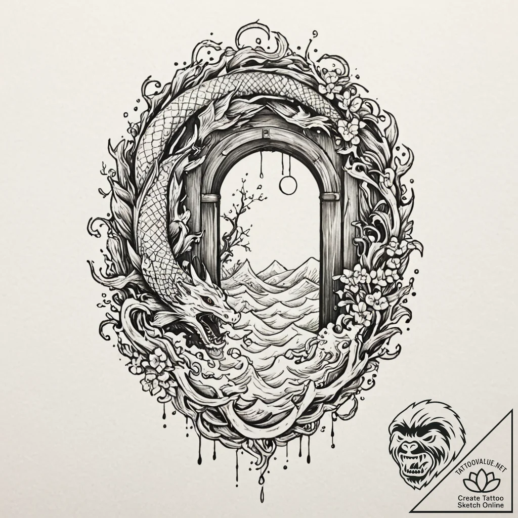 Tattoo sketch, doorway to the dreamscape, an... - tattoo sketch (№1752457024_0, 14.07.2025 01:37) — tattoovalue.net